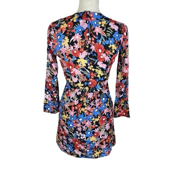 Revolve RESA Iris Bow Floral Surplice Mini Dress V-Neck Long Sleeve Size XS - Picture 4 of 7